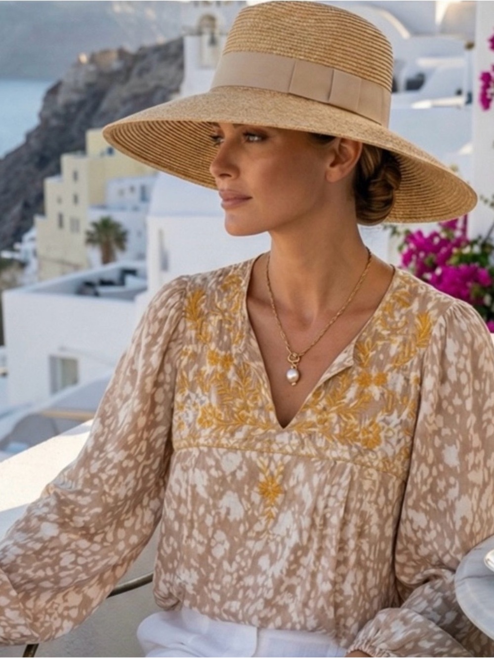 Hailey & Co Take Me Anywhere Embroidered Boho Floral Print Balloon Sleeve Blouse